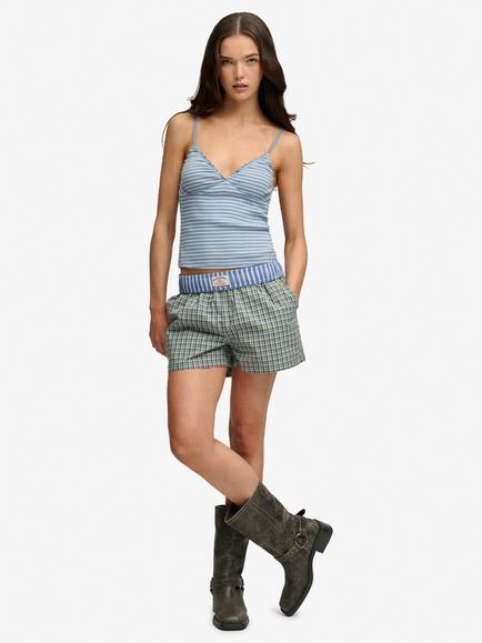 Superdry Mini Check Cotton Shorts, Montauk Green