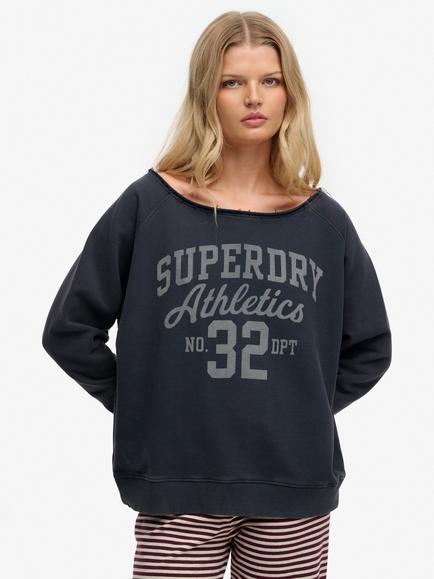 Superdry Athletic Essentials Bardot Crew Neck Sweatshirt, Eclipse Navy, Eclipse Navy
