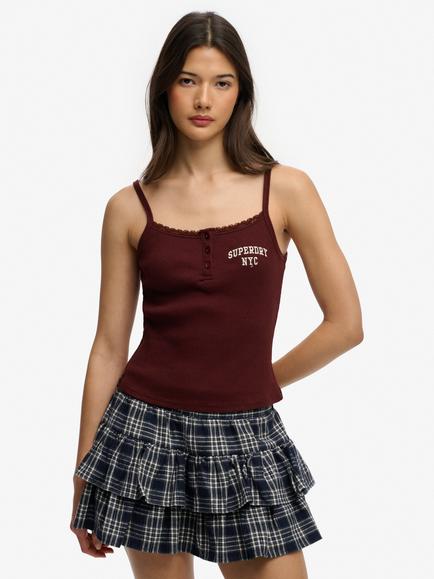 Superdry Athletic Essentials Embroidered Button Cami Top, Port Red