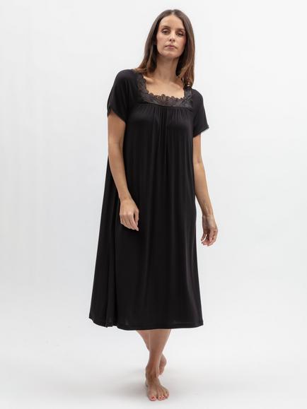 Nora Rose by Cyberjammies Square Neck Short Sleeve Long Nightdress, Black, Black
