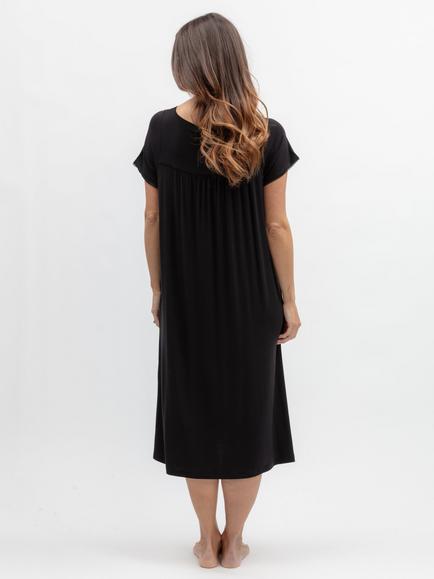 Nora Rose by Cyberjammies Square Neck Short Sleeve Long Nightdress, Black - view 2, Black
