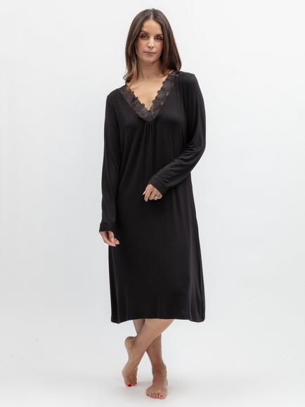 Nora Rose by Cyberjammies V Neck Long Sleeve Short Nightdress, Black, Black