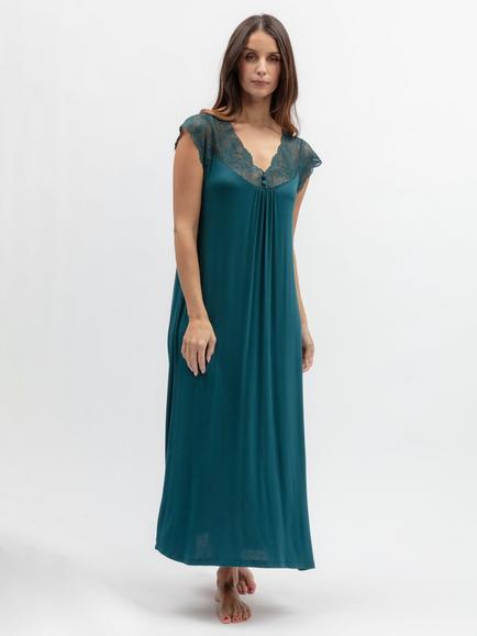 Nora Rose by Cyberjammies Lace Detail Cap Sleeve Long Nightdress, Teal, Teal