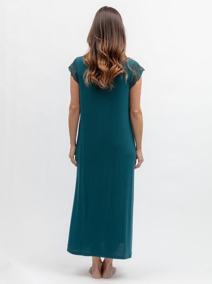 Nora Rose by Cyberjammies Lace Detail Cap Sleeve Long Nightdress, Teal - view 2, Teal