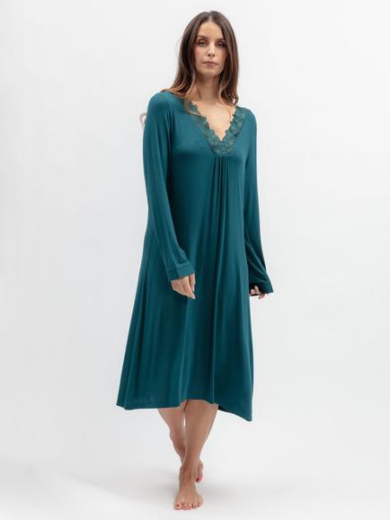 Nora Rose by Cyberjammies V Neck Long Sleeve Short Nightdress, Teal, Teal