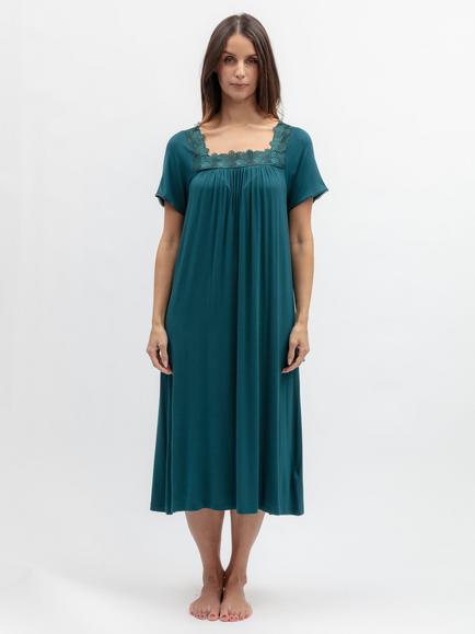 Nora Rose by Cyberjammies Square Neck Short Sleeve Long Nightdress, Teal, Teal