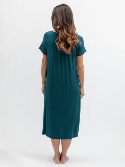Nora Rose by Cyberjammies Square Neck Short Sleeve Long Nightdress, Teal - view 2, Teal