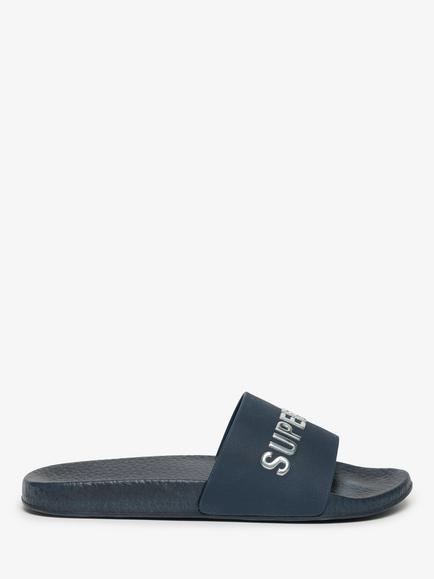 Superdry Premium Metallic Pool Sliders, Blueberry Navy/Silver, Blueberry Navy/Silver