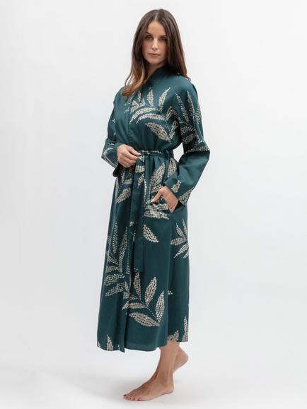 Nora Rose by Cyberjammies Leaf Long Cotton Blend Dressing Gown, Teal, Teal