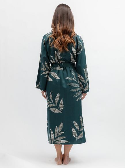 Nora Rose by Cyberjammies Leaf Long Cotton Blend Dressing Gown, Teal - view 2, Teal