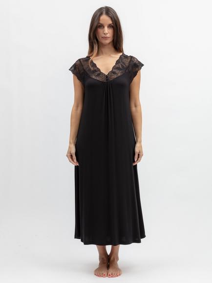 Nora Rose by Cyberjammies Lace Detail Cap Sleeve Long Nightdress, Black, Black