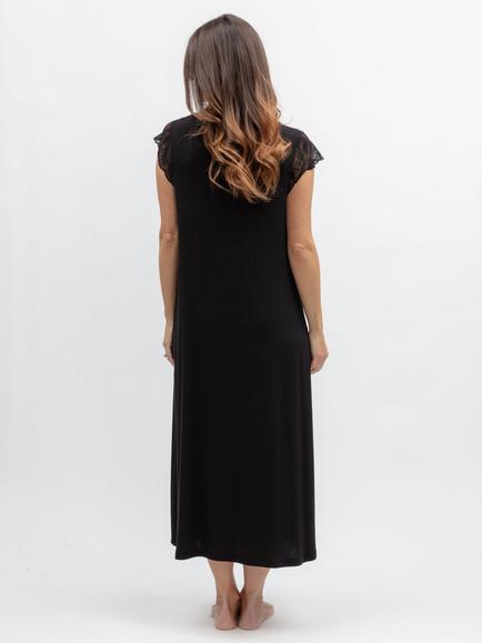 Nora Rose by Cyberjammies Lace Detail Cap Sleeve Long Nightdress, Black - view 2, Black