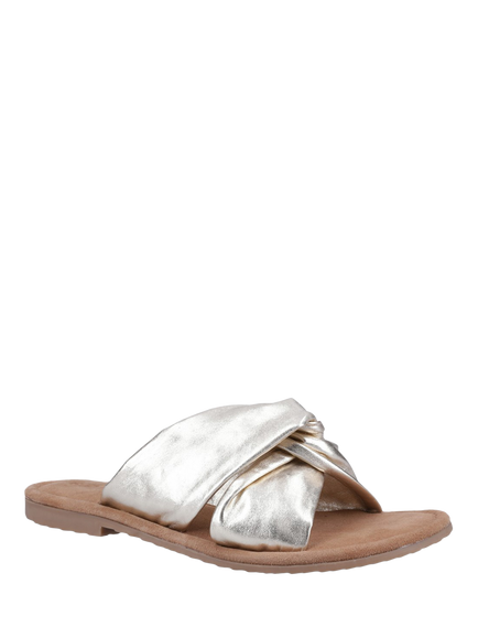 Hush Puppies Amy Wide Fit Leather Mule Sandals, Gold - view 2, Gold