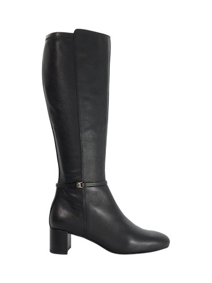 Dune London Seoul Leather Block Heel Knee High Boots, Black