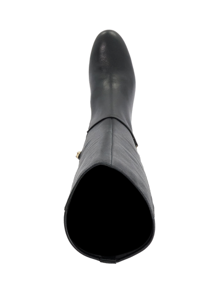 Dune London Seoul Leather Block Heel Knee High Boots - view 2, Black