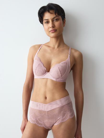 Triumph Love in Lace Underwired Padded Plunge Bra, Pink Nude, Pink Nude