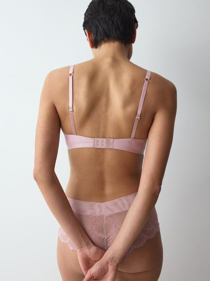 Triumph Love in Lace Underwired Padded Plunge Bra, Pink Nude - view 2, Pink Nude