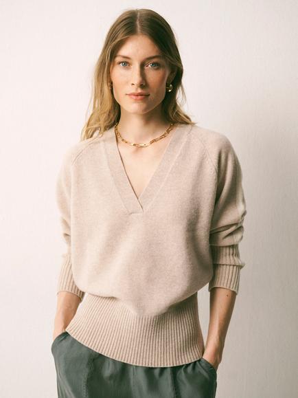 NRBY Devora Side Stripe Merino Wool Jumper, Oyster/Ivory