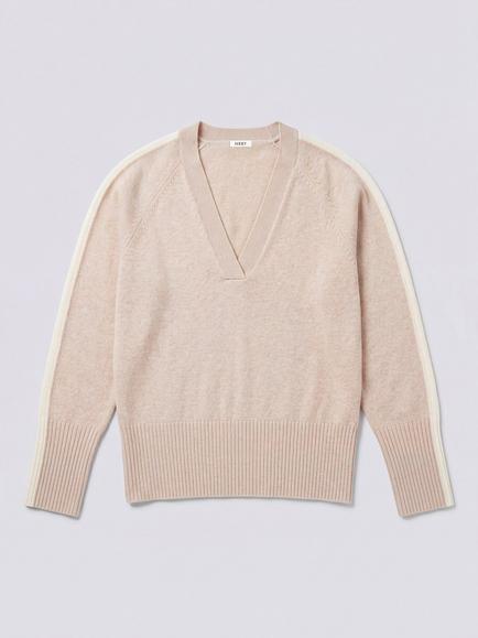 NRBY Devora Side Stripe Merino Wool Jumper - view 2, Oyster/Ivory