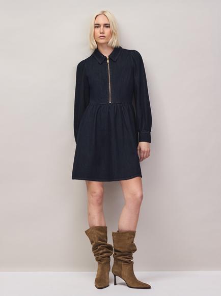Ro&Zo Denim Zip Front Mini Dress, Midnight - view 2, Midnight
