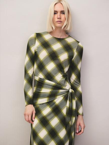 Ro&Zo Check Scarf Waist Dress, Green/Multi - view 2, Green/Multi