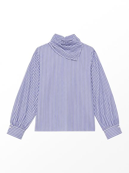 Ro&Zo Stripe Cotton Scarf Shirt, Blue - view 2, Blue