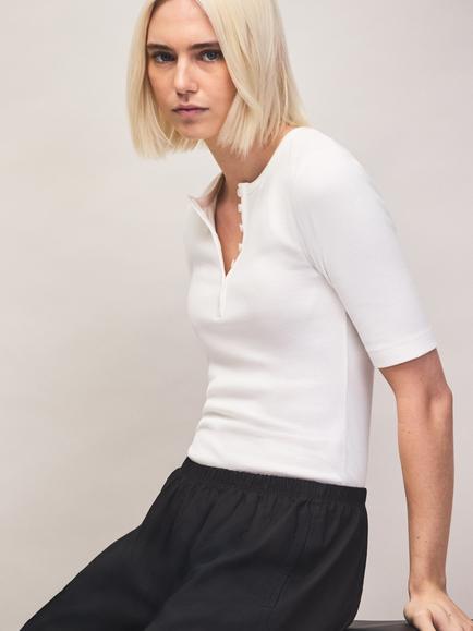 Ro&Zo Ribbed Henley Top, White, White
