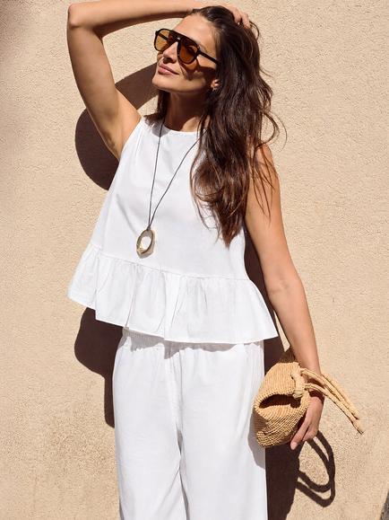 Ro&Zo Cotton Peplum Top, White - view 2, White