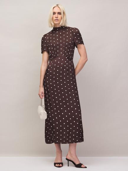 Ro&Zo Polka Dot Puff Sleeve Dress, Brown, Brown