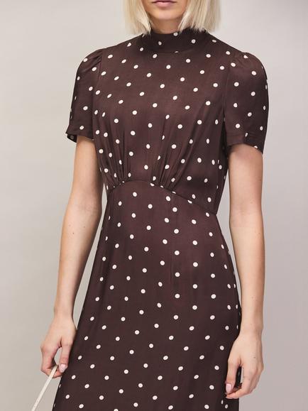 Ro&Zo Polka Dot Puff Sleeve Dress, Brown - view 2, Brown