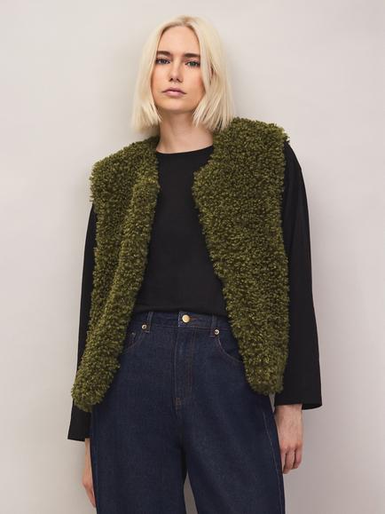 Ro&Zo Faux Shearling Gilet, Green, Green