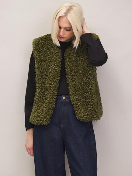 Ro&Zo Faux Shearling Gilet, Green - view 2, Green
