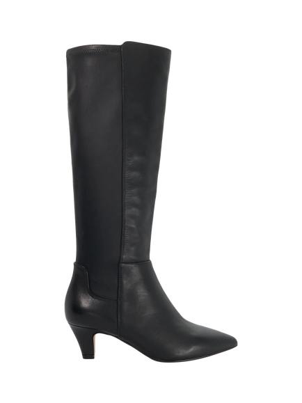 Dune London Sera Wide Fit Leather Knee High Boots, Black, Black