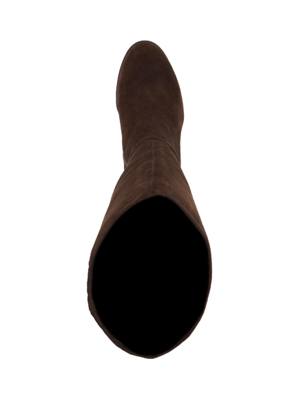 Dune London Starling Wide Fit Suede Block Heel Knee High Boots, Brown - view 2, Brown