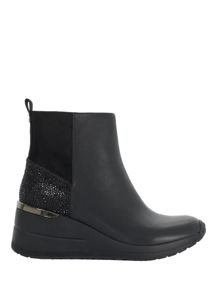 Dune London Epitome Leather Blend Wedge Trainers, Black, Black