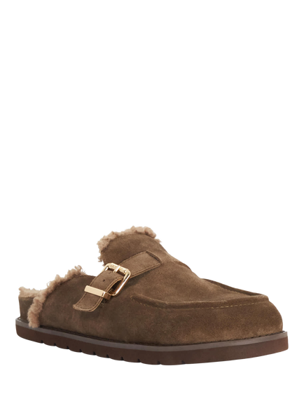 Dune London Gogetter Suede Buckle-Detail Mules, Khaki - view 2, Khaki
