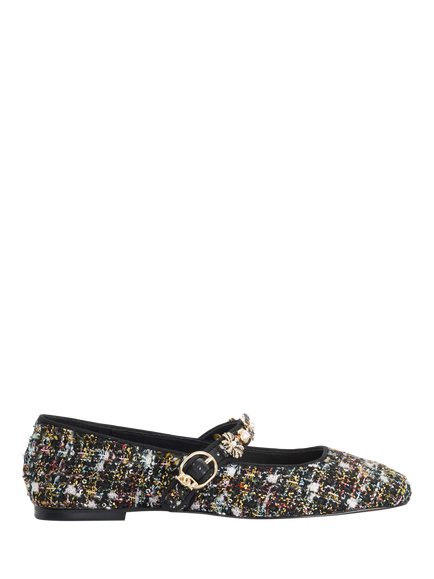 Dune London Hennrietta Floral Fabric Mary Jane Flats, Black, Black