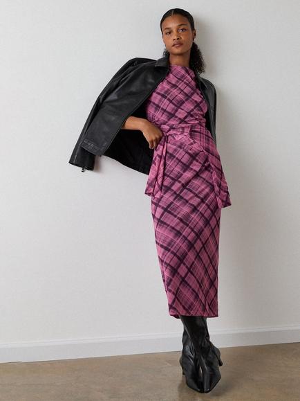 Whistles Check Mesh Midi Dress, Pink/Multi, Pink/Multi