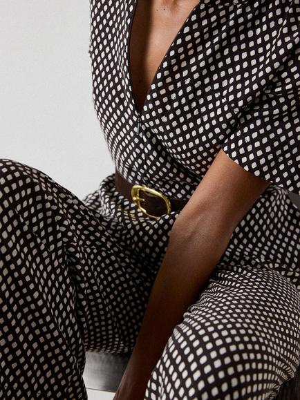 Whistles Check Short Sleeves Jumpsuit containing LENZING™ ECOVERO™ Viscose - view 2, Brown/Multi