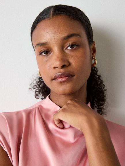 Whistles Cowl Neck Satin Blouse containing LENZING™ ECOVERO™ Viscose - view 2, Pale Pink