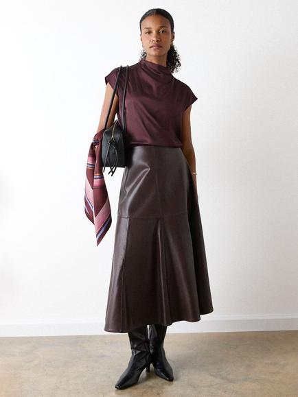 Whistles Cowl Neck Satin Blouse containing LENZING™ ECOVERO™ Viscose, Burgundy
