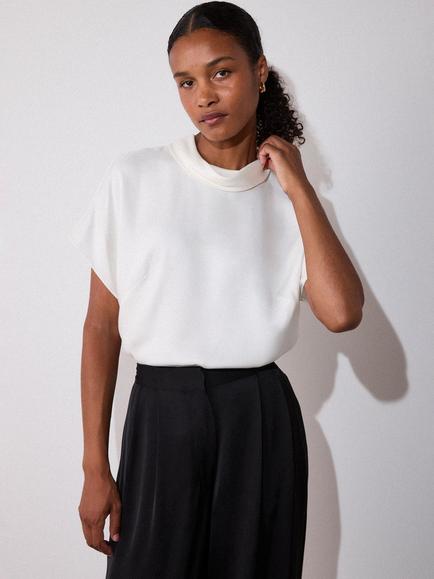 Whistles Cowl Neck Satin Blouse containing LENZING™ ECOVERO™ Viscose, Ivory, Ivory