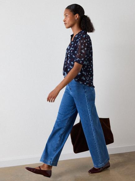 Whistles Floral Viscose Short Sleeve Shirt, Navy/Multi - view 2, Navy/Multi