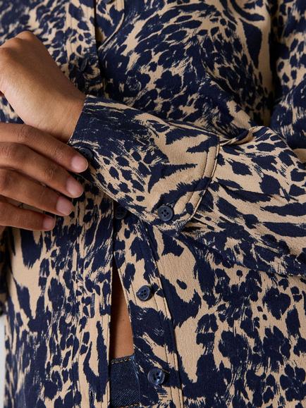 Whistles Patchwork Leopard Print Shirt containing LENZING™ ECOVERO™ Viscose - view 2, Navy/Multi