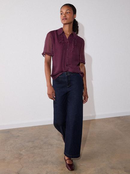 Whistles Polka Dot Sheer Layered Blouse, Burgundy/Multi, Burgundy/Multi