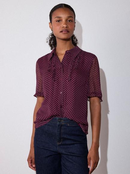 Whistles Polka Dot Sheer Layered Blouse, Burgundy/Multi - view 2, Burgundy/Multi