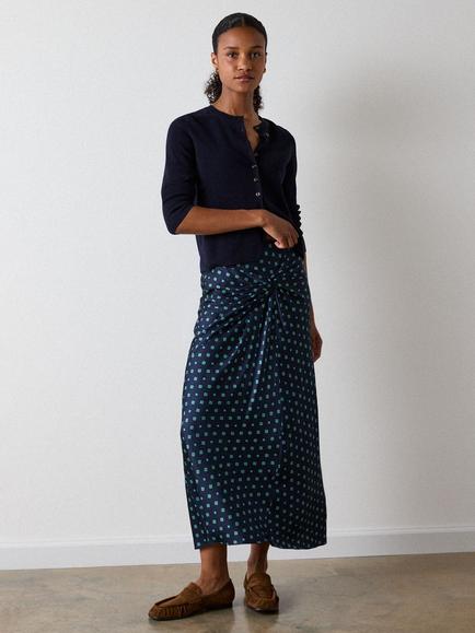 Whistles Diamond Print Twist Skirt containing LENZING™ ECOVERO™ Viscose, Navy/Multi, Navy/Multi