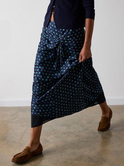 Whistles Diamond Print Twist Skirt containing LENZING™ ECOVERO™ Viscose, Navy/Multi - view 2, Navy/Multi