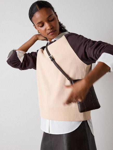 Whistles Contrast Sleeves Jumper, Brown/Multi - view 2, Brown/Multi