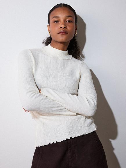 Whistles Textured Long Sleeve Top, Ivory, Ivory